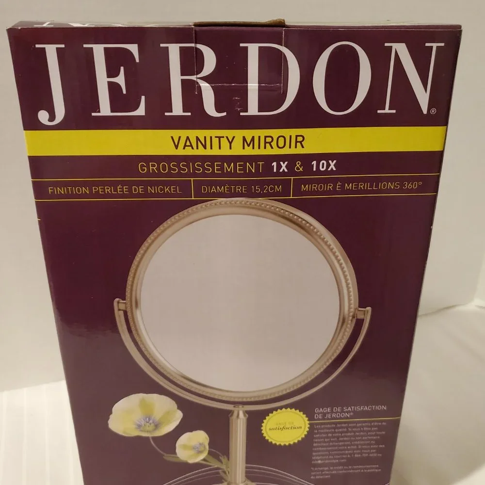 Jerdon 6 Inch Tabletop Swivel Vanity Mirror 10x Magnification-Brushed Nickel-New